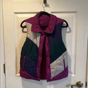 Patagonia Women’s Reversible Puffer Vest in Pink/Gray/Green/Purple